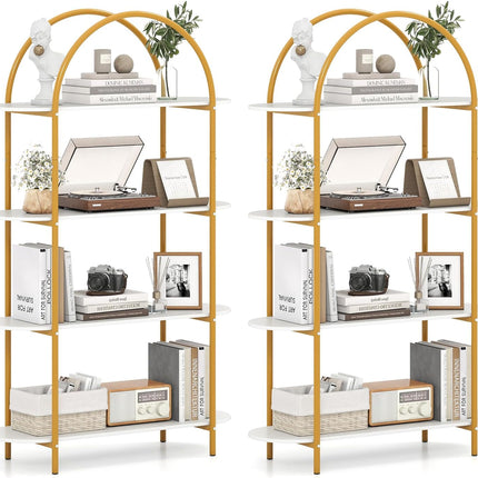 Dreamade Arched Bookshelf 4-Tier Industrial Open Bookcase with Sturdy Metal Frame