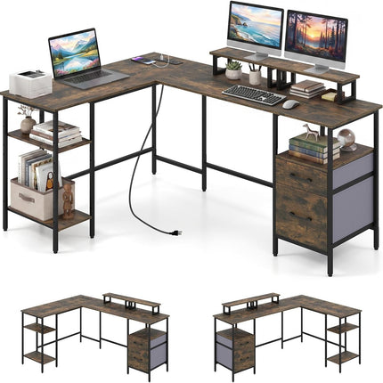 Dreamade 63" Reversible L Shaped Desk with Charging Station