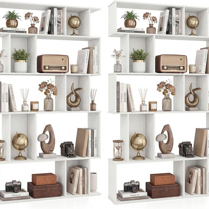 Dreamade Geometric Bookshelf 5-Tier Bookcase with Open Shelves and Closed-back Cubes