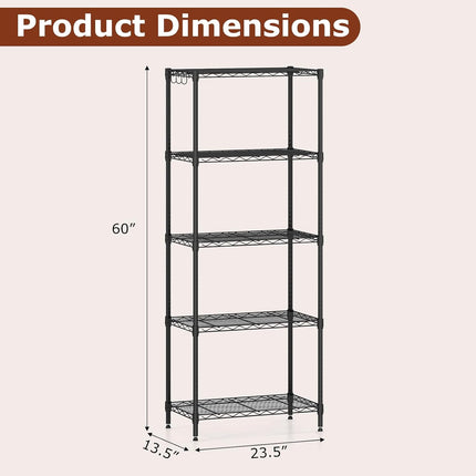 Dreamade Storage Shelves Adjustable Wire Shelf Rack w/4 Removable Hooks
