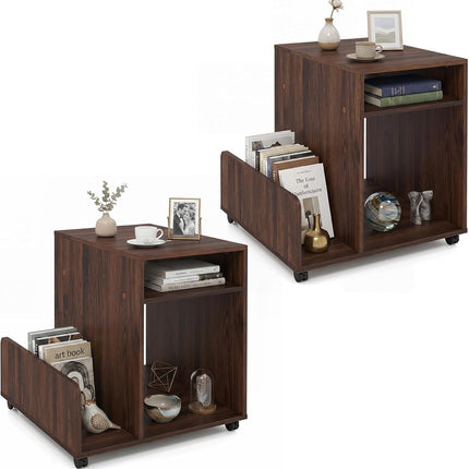 Dreamade 3-Tier Rolling End Table w/Magazine Rack & Open Storage Shelves (1/2)