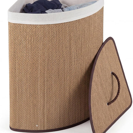 Dreamade 15 Gal Bamboo Corner Laundry Hamper with Lid