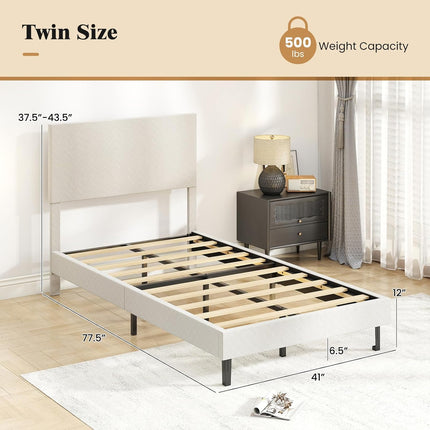 Dreamade Bed Frame | Velvet Upholstered Platform Bed w/Height Adjustable Chevron Headboard