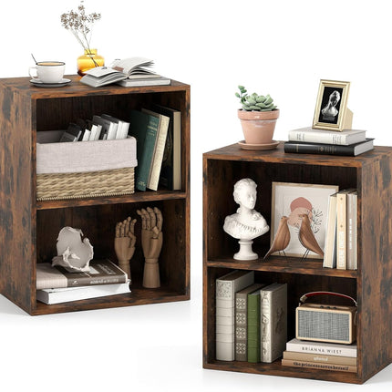 Dreamade 2-Cube Bookshelf | 2-Layer Storage Shelf Bookcase w/Large-Capacity Open Storage Space