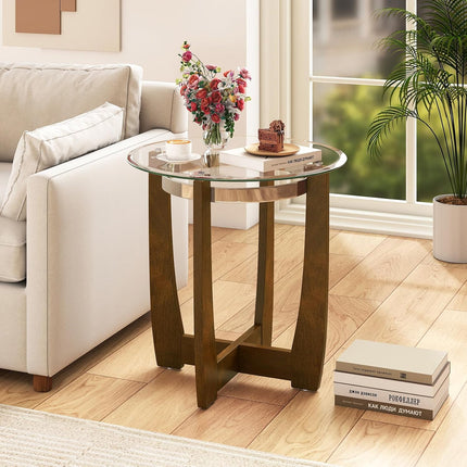 Dreamade Round Glass End Table - 24’’ Side Table with Tempered Glass Top