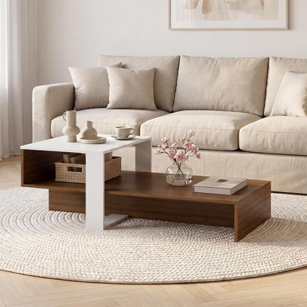Dreamade 2-Tier Coffee Table | Modern Irregular Center Table with Open Storage Shelf