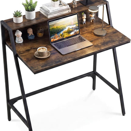 Dreamade 31.5" Small Computer Desk with Raised Storage Shelf & Heavy-Duty Metal Frame