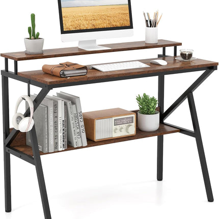 Dreamade Space Saving Computer Desk with Monitor Stand and Extra Storage Shelf for Work Study
