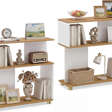 Dreamade 3-Tier Geometric S Shaped Bookcase with Open Storage Shelves (1/2)