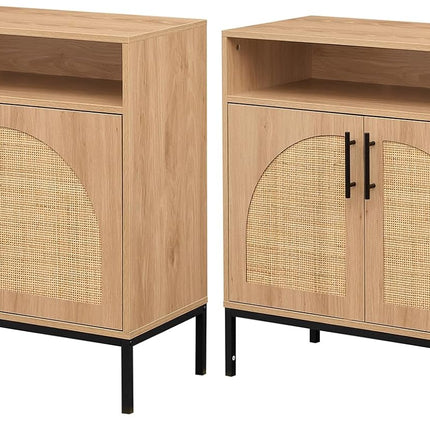 Dreamade 32" Sideboard Buffet Cabinet with 2 Natural Rattan Decorated Doors (1/2)