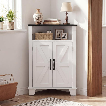 Dreamade Bathroom Corner Storage Cabinet with Open Storage & Adjustable Shelf