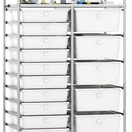 Dreamade Rolling Storage Cart 15-Drawer Trolley with Chrome Plated Metal Frame