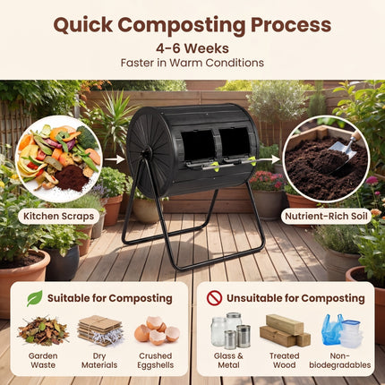 DREAMADE 37.5 Gallon Compost Bin, Dual Chamber Tumbler Composter, Black
