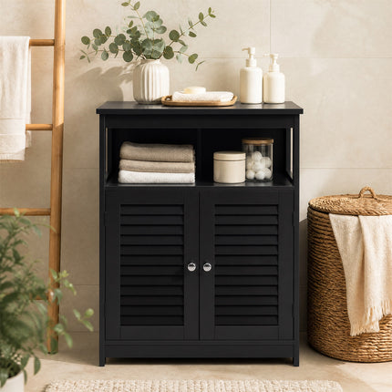 DREAMADE Bathroom Storage Cabinet, Wooden Floor Cabinet with 2 Doors, Black