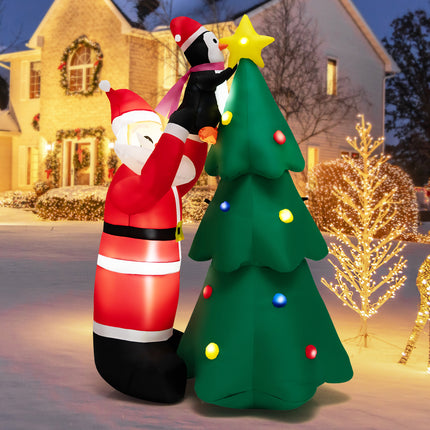 DREAMADE 6FT Inflatable Christmas Decoration, Blow Up Christmas Tree & Santa Claus with Penguin