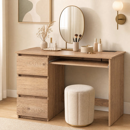 DREAMADE 42" Computer Desk with 3 Drawers and Keyboard Tray, Natural