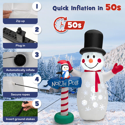 DREAMADE 6 FT Inflatable Snowman, Blow-up Christmas Decoration w/Penguin Guidepost