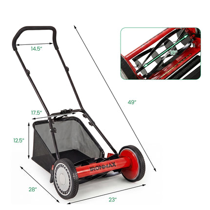 DREAMADE Manual Reel Mower, 16" Push Reel Lawn Mower, Green