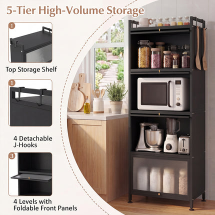 DREAMADE 5-Tier Kitchen Storage Cabinet, Freestanding Bakers Rack, Black