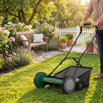 DREAMADE Manual Reel Mower, 18" Push Reel Lawn Mower, Green