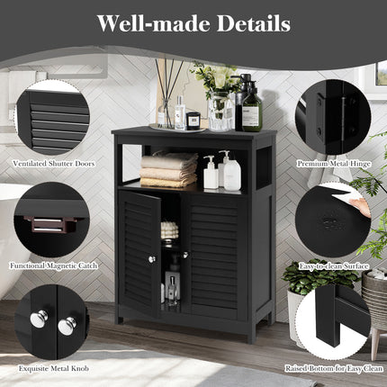 DREAMADE Bathroom Storage Cabinet, Wooden Floor Cabinet with 2 Doors, Black
