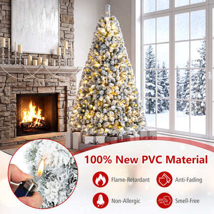 DREAMADE 7 FT Snow Flocked Christmas Tree, Pre-Lit Artificial Pine Tree