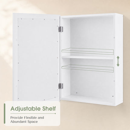 DREAMADE Wall Mount Cabinet with Mirror, Single-Door Wooden Medicine Cabinet with Adjustable Shelf & Mirror