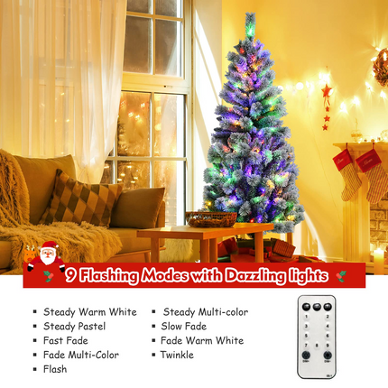 Dreamade Snow Flocked Christmas Tree, Premium Hinged Artificial Pine Tree, Remote Controller, Xmas Full Tree for Indoor - DreamadeUS