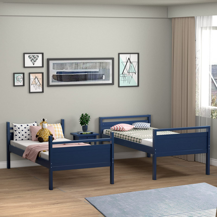 Dreamade Twin Over Twin Bunk Bed, Solid Wood Twin Bunk Bed Convertible Into Two Individual Beds