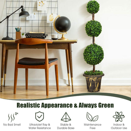 3 Ft /4 Ft Artificial Boxwood Topiary Tree, Fake Greenery Plants Ball Tree - DreamadeUS