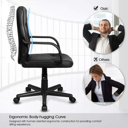 Dreamade Ergonomic Office Chair Black Mid-Back Leather Computer Desk Chair with Arms