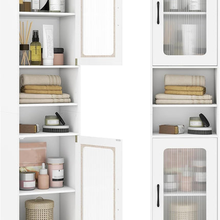 Dreamade 67" Tall Bathroom Storage Cabinet | Narrow Freestanding Cabinet with 2 Fluted Doors