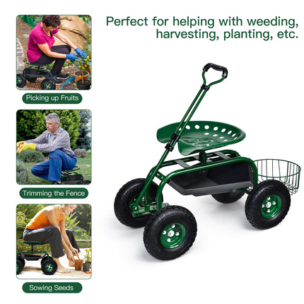 4-Wheel Garden Workseat with Storage Basket - Dreamade