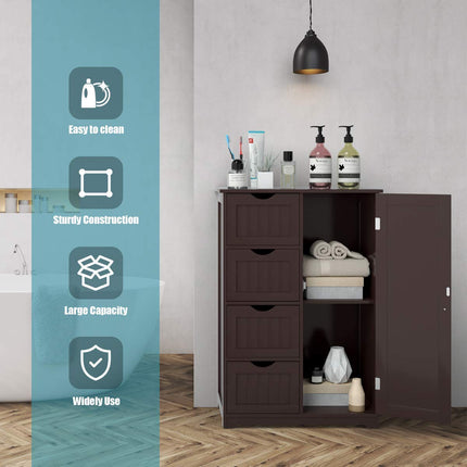 Dreamade Bathroom Floor Cabinet Wooden with 1 Door & 4 Drawer