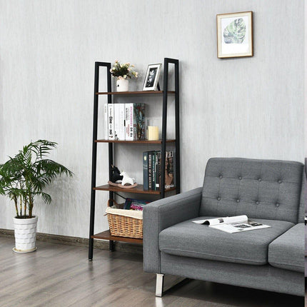 Ladder Shelf 4-Tier Industrial Bookshelf Storage Rack - Dreamadeus
