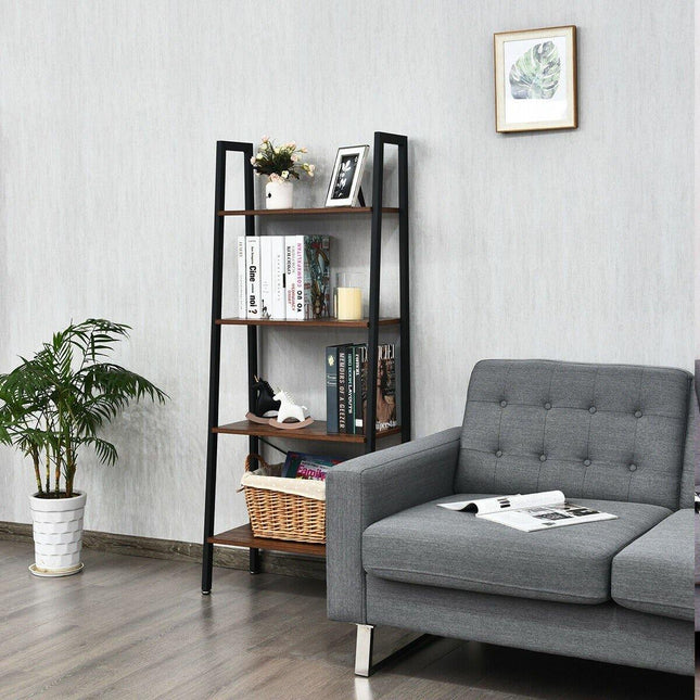 Ladder Shelf 4-Tier Industrial Bookshelf Storage Rack - Dreamadeus