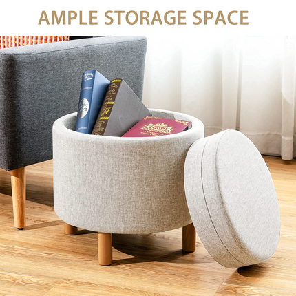 Dreamade Round Storage Ottoman with Tray, Accent Storage Footstool w/ Soft Padding