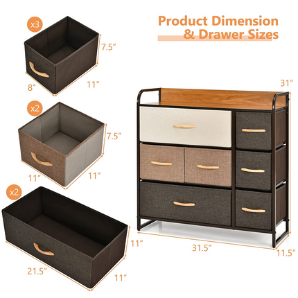 Dreamade 7 Drawer Dresser Storage Tower with Fold-able Fabric Drawers