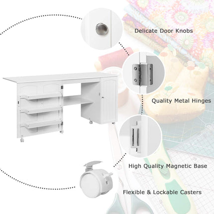 Dreamade Folding Sewing Cabinet with 3 Storage Bins