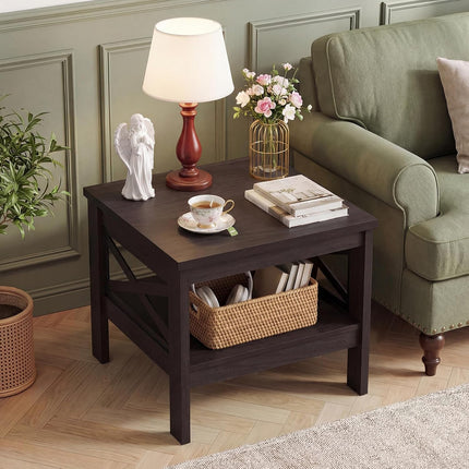 Dreamade 2-Tier Square End Table with Storage Shelf & X-Frame