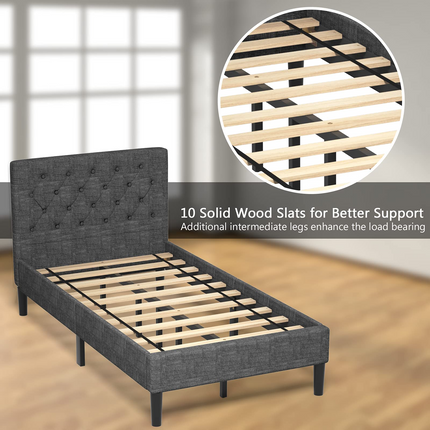 Elegant & Modern Style Twin Size Upholstered Stable Bed Base with Button Stitched Headboard