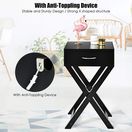 Dreamade Nightstand with Drawer X-Shaped Design Sofa Side Table