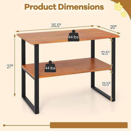 Dreamade Bathroom Storage Shelf with Waterproof Finish, 2-Tier Teak Wood Bookshelf