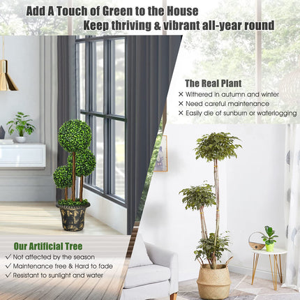2.5 Ft/3 Ft Artificial Boxwood Topiary Tree, Fake Greenery Plants Triple Ball Tree - DreamadeUS