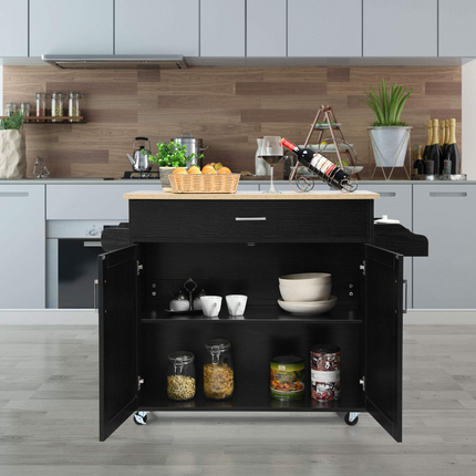 Dreamade Kitchen Island, Rolling Kitchen Cart with Spice and Towel Rack, Large Drawer & 2-Door Storage Cabinet