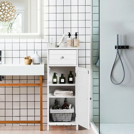 Bathroom Floor Storage Cabinet with Adjustable Shelf & Large Drawer