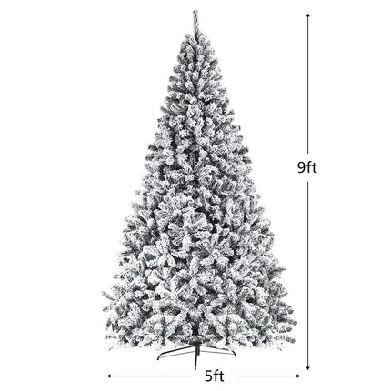 6FT/9FT Snow Flocked Christmas Tree, Hinged Pine Tree - DreamadeUS