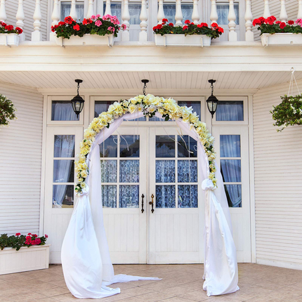 Dreamade 7.2Ft Garden Arch, Outdoor Steel Arbor w/Stakes