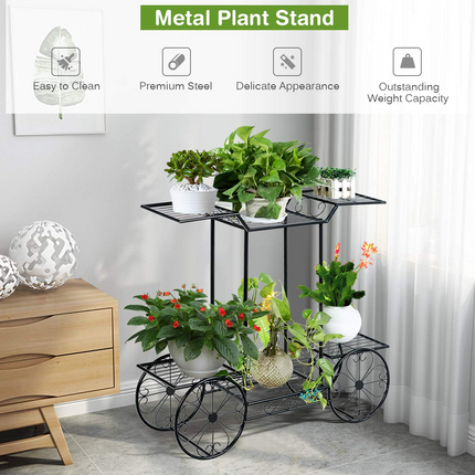 Dreamade Garden Cart Metal Plant Stand with 4 Decorative Wheels