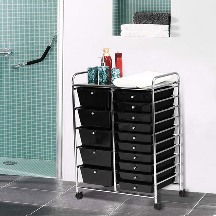 15-Drawer Organizer Cart Office School Rolling Storage Cart - Dreamade